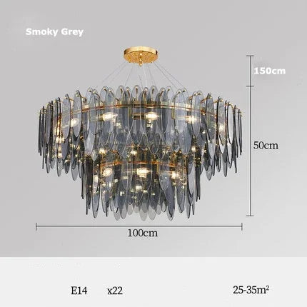 Gold Glass Pendant Chandelier 2-Tier 100cm