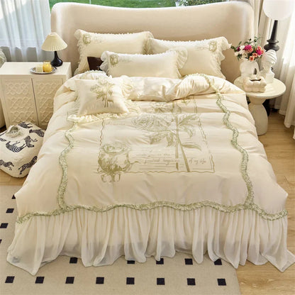 Decobites Vintage Rose Butterfly Lace Ruffles Princess Bedding Set: 100S Egyptian Cotton