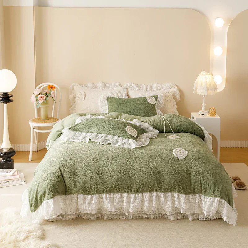 Velvet Lace Ruffles Bedding Set