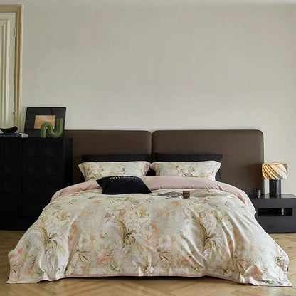 طقم أغطية سرير DecorBites™ مطبوع من القطن المصري 100 قطعة مع ملاءة وغطاء لحاف وغطاء وسادة