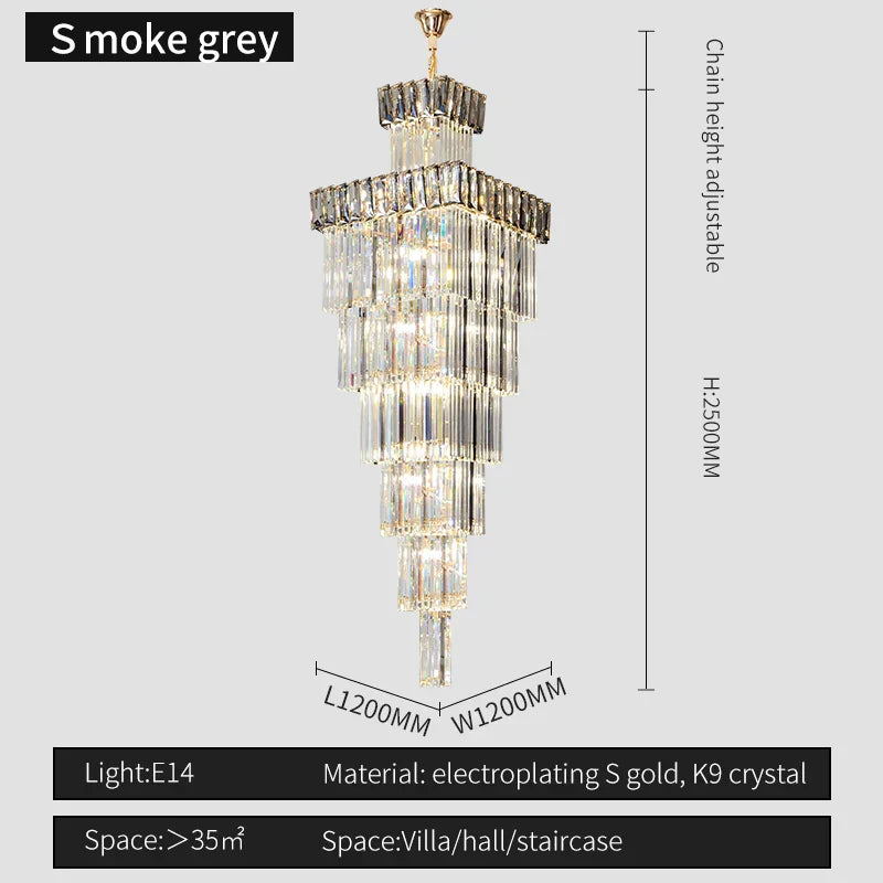 DecorBites™ Crystal Chandelier: Luxury Spiral Staircase Pendant Light for Duplex Hollow Loft