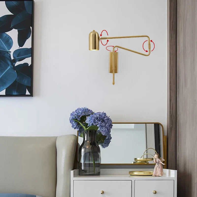 مصباح حائط DecorBites™‎ قابل للتعديل بذراع طويل مع مفتاح، مصباح قراءة مرن E27 بجانب السرير