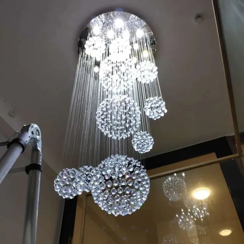 Crystal Chandelier for High Ceiling Modern Spiral Large Raindrop Flush Mount Light Fixture Living Room Hall 13-Light Fixture