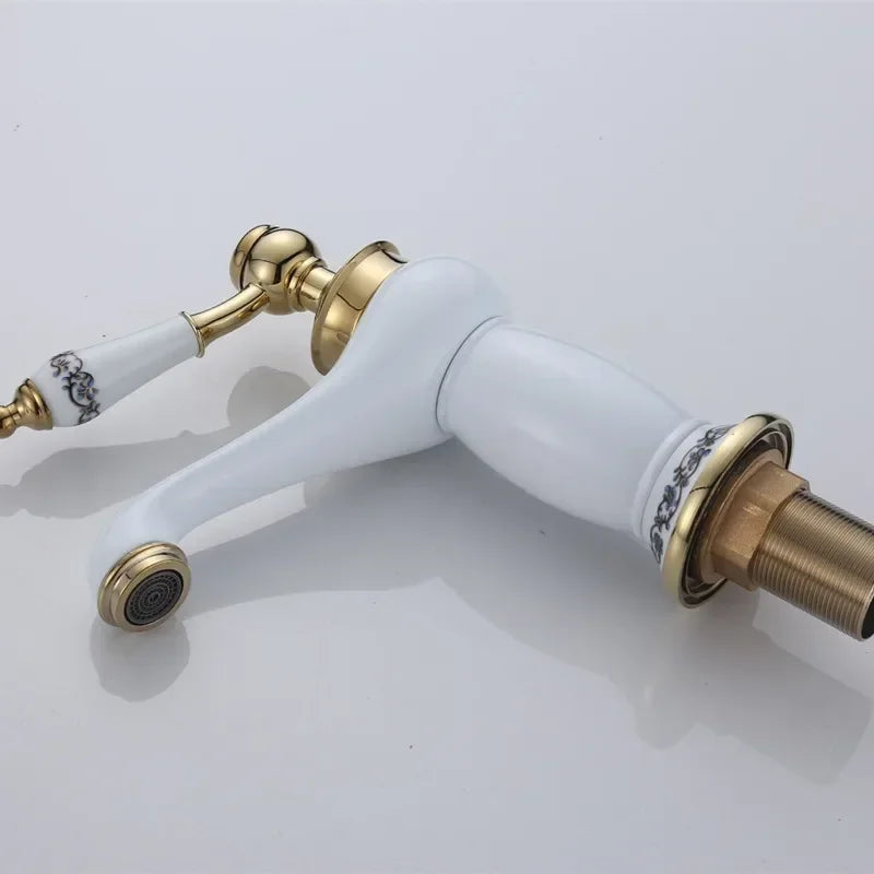 Decorbites™ Hochwertiges Weißes Keramisches Waschbeckenarmatur mit Goldenem Finish