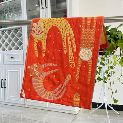 DecorBites™ Cat Gauze Hand Towels - Set of 4 | 100% Cotton, 35*40cm | Bathroom & Kitchen Essentials