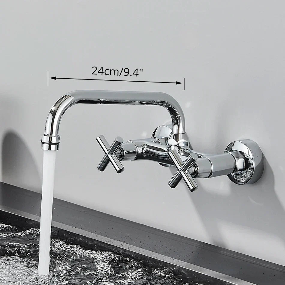 DecorBites™ Black Kitchen Faucet Mixer Tap Swivel Spout Wall Mounted Hot Cold Water