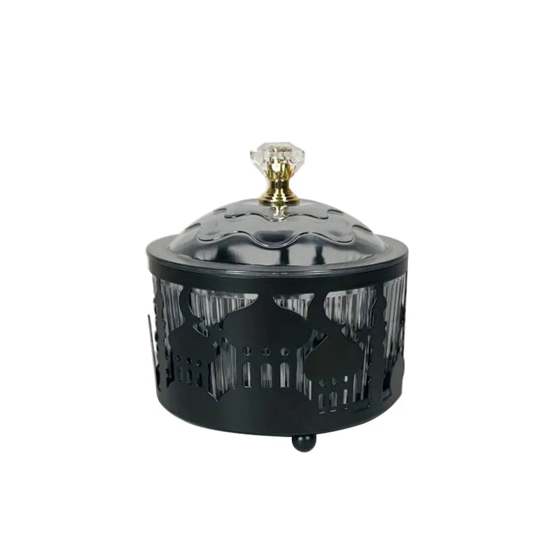 DecorBites™ Eid Mubarak Metal Fruit Snack Tray: Castle Tea Tray with Lid