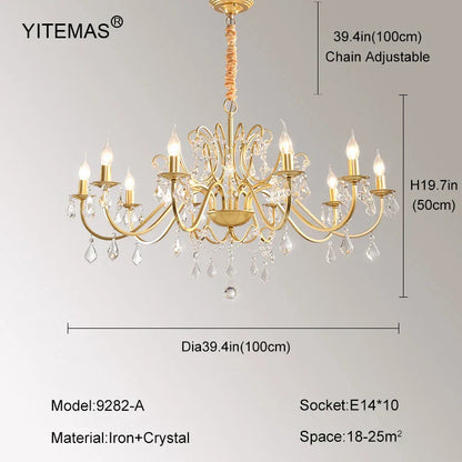 DecorBites™ Gold Crystal Chandelier with Lamp Shade for Elegant Living Room, Bedroom, and Kitchen