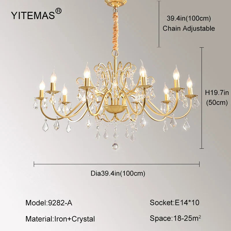 Lámpara de araña de cristal dorado Decorbites™ con pantalla para sala de estar, dormitorio y cocina elegantes
