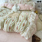 Decobites Vintage French Lace Ruffles Bedding Set with Winter Warm Velvet, Single Queen King Size