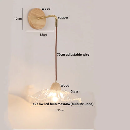 DecorBites™ Clear Glass LED Wall Lights with Wood Pull Chain Switch - Modern Copper Stair Light