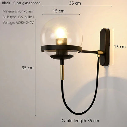 DecorBites™ Glass Shade Wall Sconce Lamps for Hotel Bedroom LED Lights