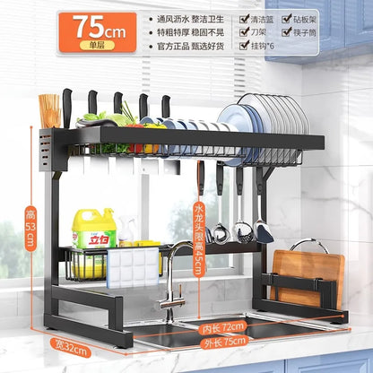 DecorBites™ Escurridor de platos y organizador de utensilios de 2 niveles para fregadero