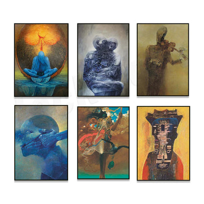 DecorBites™ Beksinski Prints: Surreal Gothic Art Poster, Psychedelic Characters, Polish Surrealism
