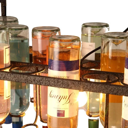 DecorBites™ Industrial Metal Wine Bottle Chandelier for Coffee Shop Bar LED Decor