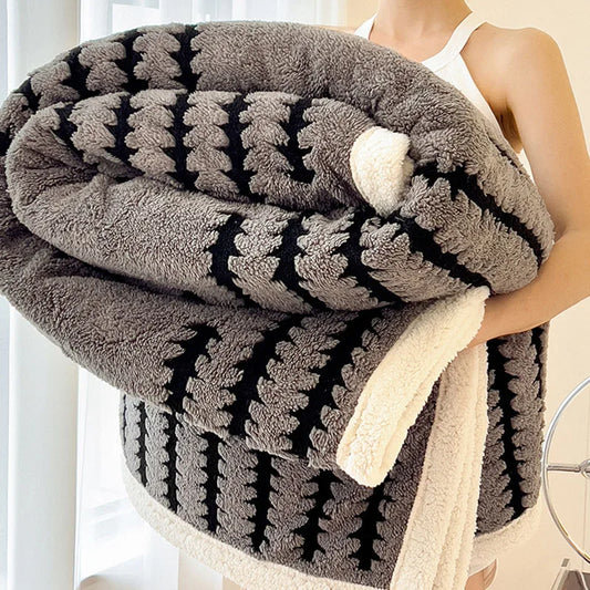 DecorBites™ Jacquard Blanket: Winter Thickened Lamb Wool Nap Shawl for Living Room
