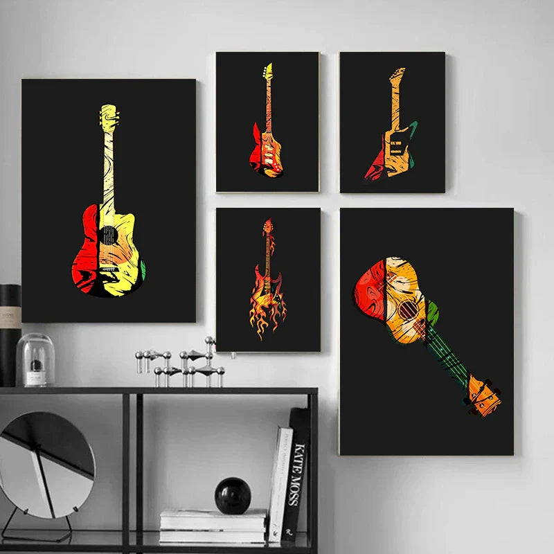 Lienzo impreso con guitarra eléctrica abstracta - Arte mural musical de DecorBites™