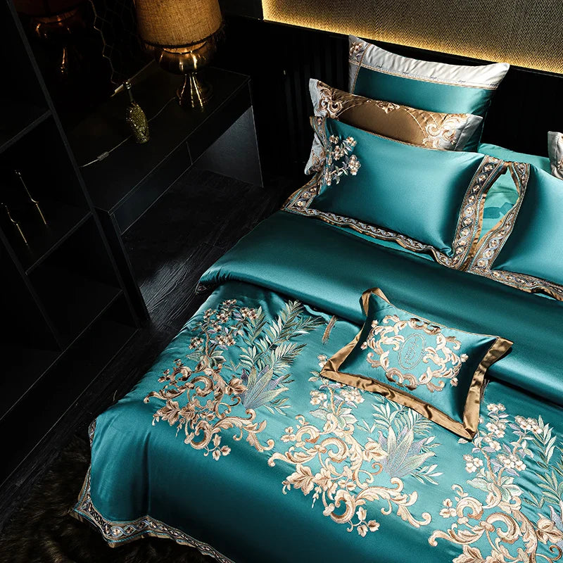 Decobites Luxe Brocade Embroidered Cotton Bedding Set - Vintage European Aristocratic Style