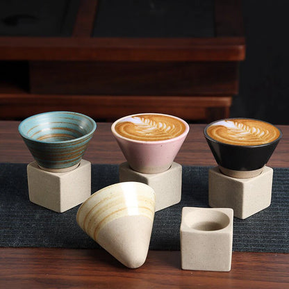 1PC Japanese Style Retro Ceramic Coffee Cup Rough Pottery Tea Cup Latte Pull Flower Porcelain Cup Pottery Mug For Home Office