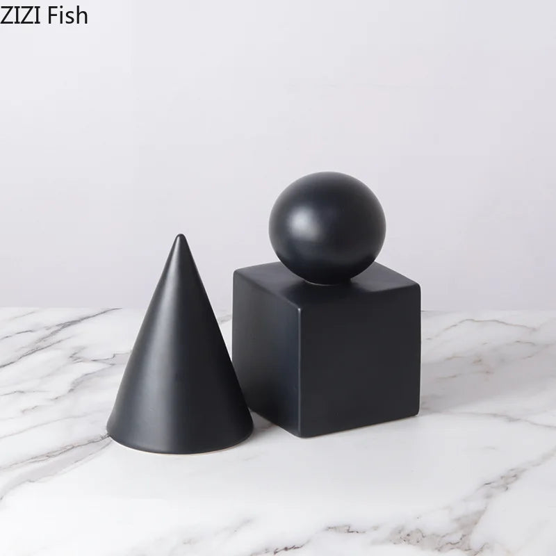 DecorBites™ Cube Round Statue Decor Ceramic Ornament Sculpture Artwork for Desk & Room