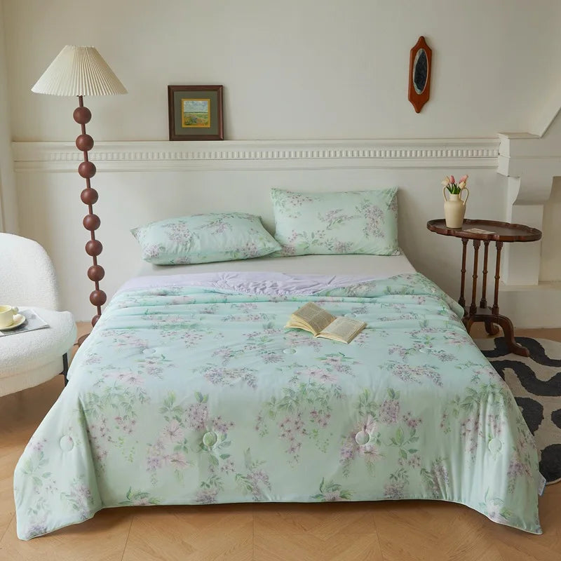 DecorBites™ Knitted Cotton Print Summer Quilt, Silk Soft Blanket