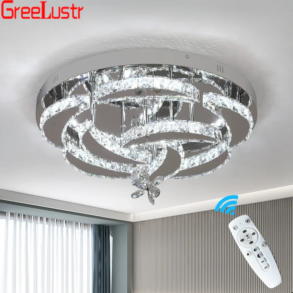 DecorBites™ Crystal Raindrop Flowers Remote LED Chandelier Ceiling Light for Living Room