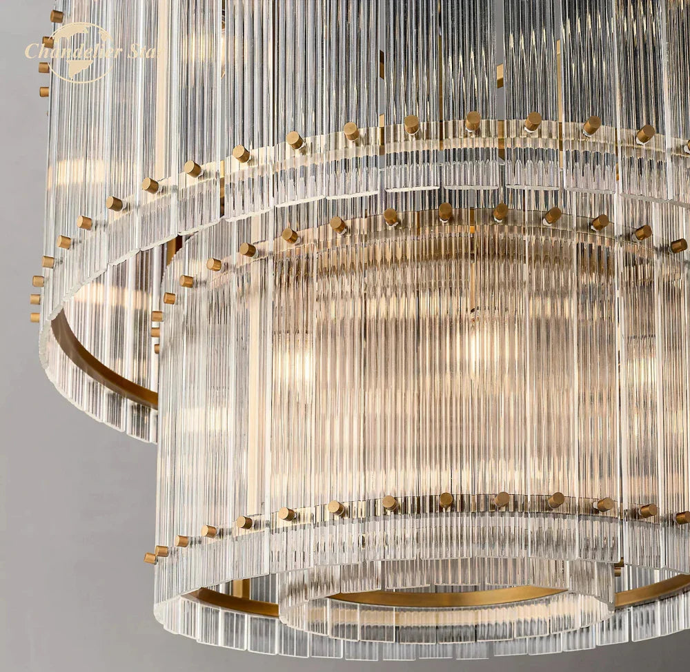 DecorBites™ Clear LED Glass Chandelier, Two-Tier Round Living Room Pendant Light