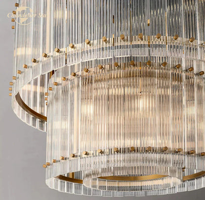 DecorBites™ Clear LED Glass Chandelier, Two-Tier Round Living Room Pendant Light