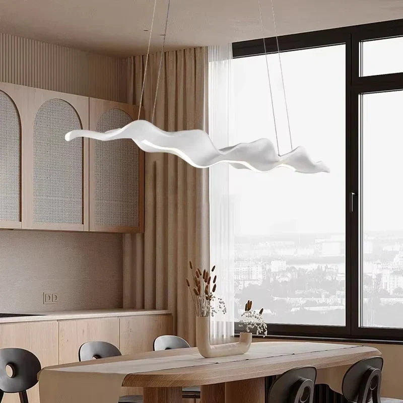 Wood Leaf Pendant Light 130cm Remote Dimming