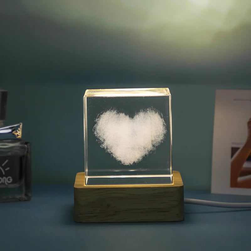 DecorBites™ 3D Moon Solar Galaxy Crystal Glass Cube Night Light Desktop Decor