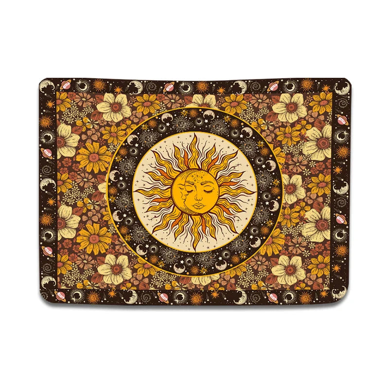 Sun Moon Tapestry Vintage Boho Wall Hanging by Decobites with Sunflowers Moth Constellation Aesthetic