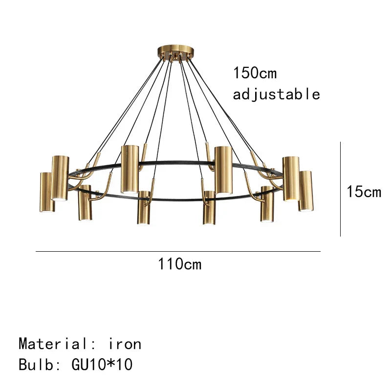 Lámpara de araña DecorBites™ con anillo LED dorado | Lámpara de techo ajustable moderna con cable negro