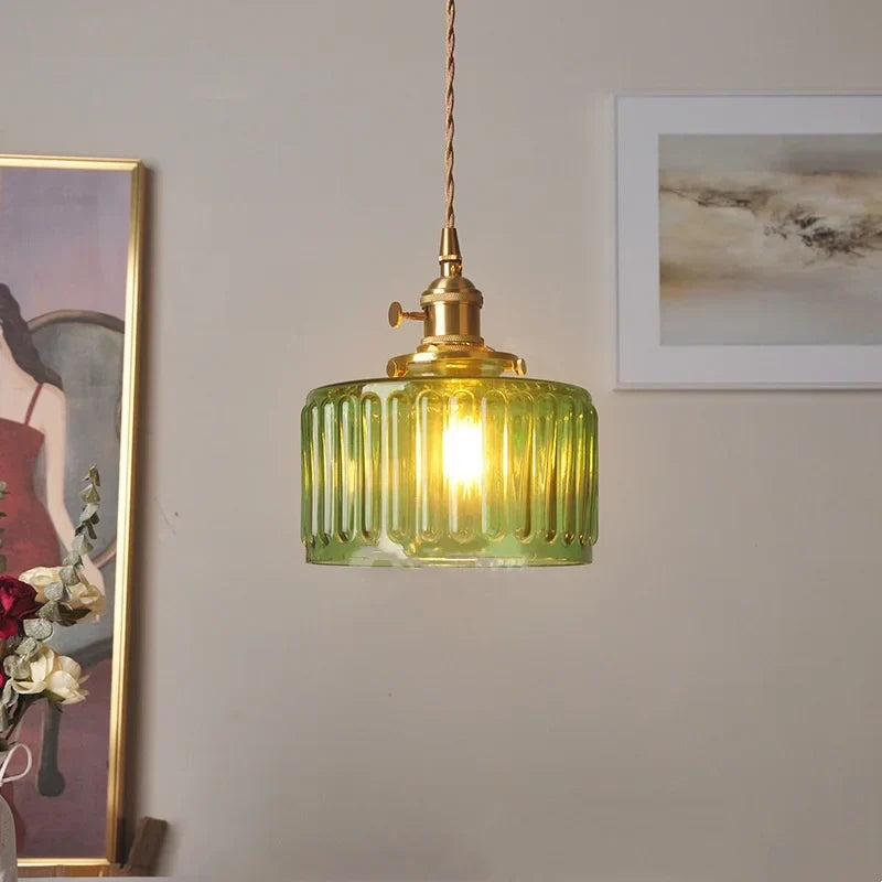 Green Glass Pendant Light Nordic Iron Frame
