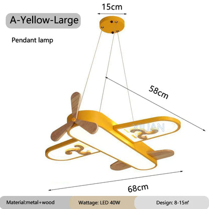ديكوربايتس™ مصابيح معلقة على شكل طائرة للأطفال مصنوعة من الخشب والمعدن ومصابيح LED لغرف الأطفال والمدارس