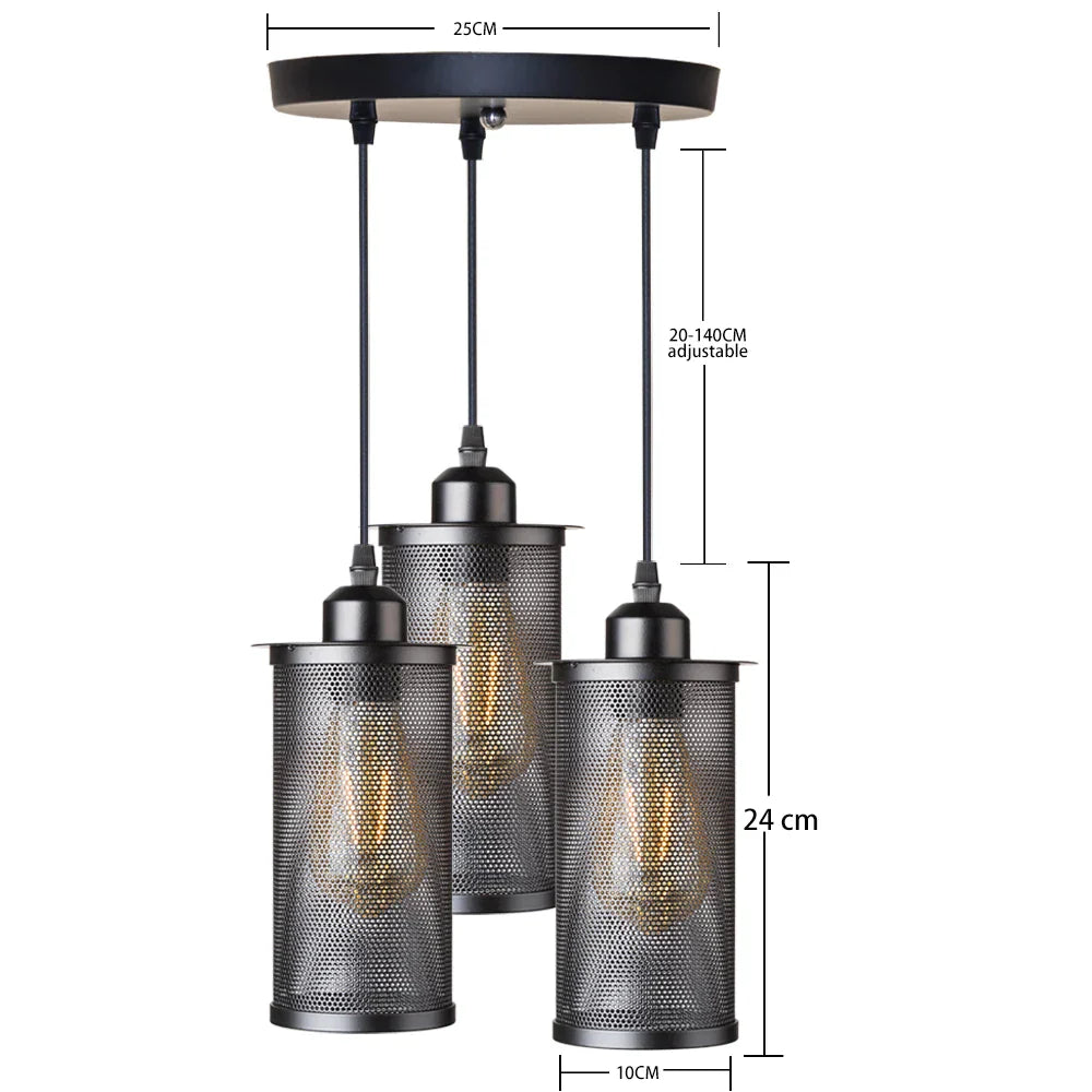 DecorBites™ Industrial Nordic Black Iron Cage Pendant Light Loft Hanging Lamp
