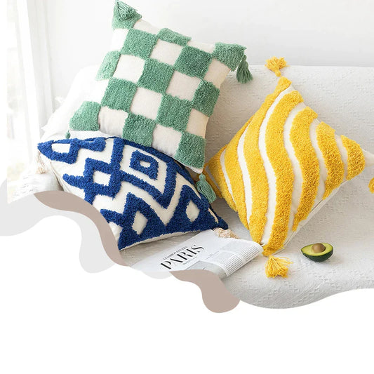 DecorBites™ Boho Geometric Tufted Cushion Cover Cotton Canvas Pillow Covers