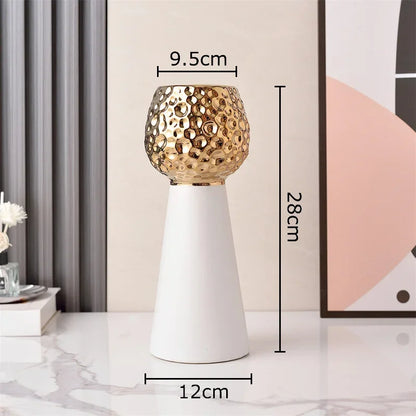 DecorBites™ Gold Hammer Pattern Ceramic Vase: Creative Plant Pot for Table Decoration and Floral Arrangement