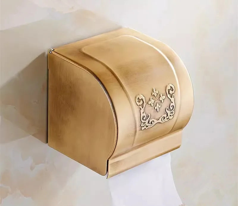 DecorBites™ Bronze Carved Bath Accessories Set: Shelf, Towel Rack, Paper Holder, Toilet Brush Holder