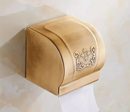 DecorBites™ Bronze Carved Bath Accessories Set: Shelf, Towel Rack, Paper Holder, Toilet Brush Holder