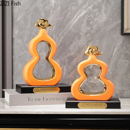DecorBites™ Gold Gourd Ceramic Sculpture Desk Decor Porcelain Crafts Room Ornaments