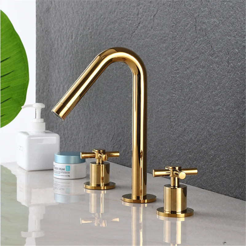 DecorBites™ Gold Basin Faucet: Black Brass Widespread Bathroom Tap with Chrome Finish