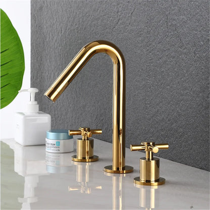 DecorBites™ Gold Basin Faucet: Black Brass Widespread Bathroom Tap with Chrome Finish