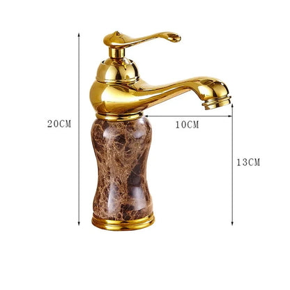 DecorBites™ Golden Marble Bathroom Sink Faucet Hot Cold Water Mixer Deck Mounted Gold Tap