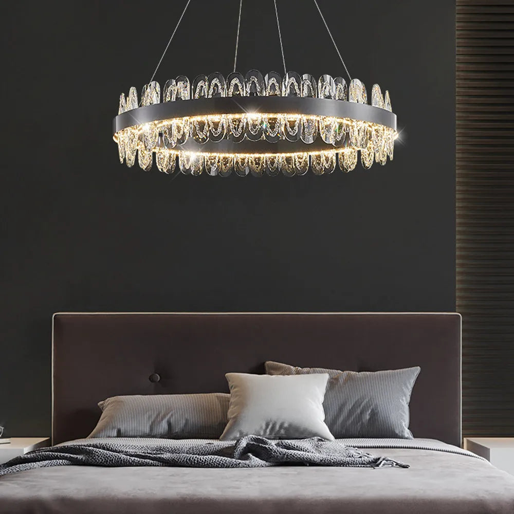 DecorBites™ Crystal LED Chandelier: Luxury Living Room Pendant Light with Modern Design