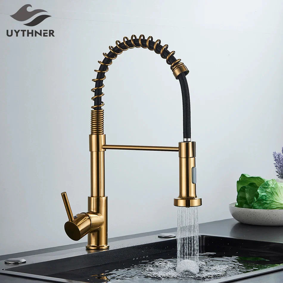 Grifo de cocina extraíble DecorBites™ de níquel cepillado - Mezclador de agua fría y caliente con rotación de 360°