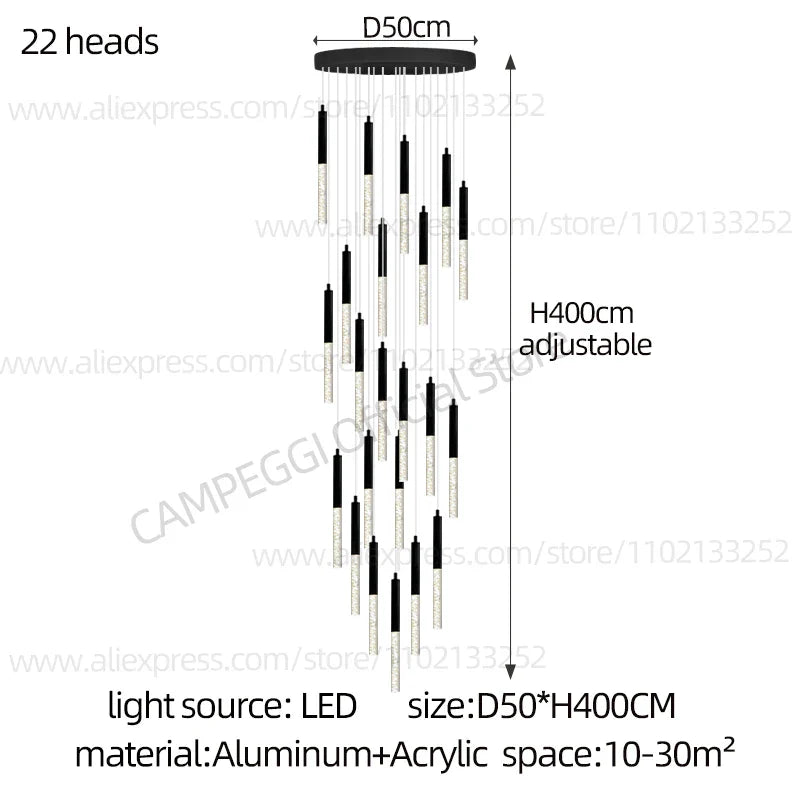 DecorBites™ Cylindrical Chandelier: Modern Nordic Indoor Lighting for Living Room, Staircase & Ceiling