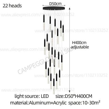 DecorBites™ Cylindrical Chandelier: Modern Nordic Indoor Lighting for Living Room, Staircase & Ceiling