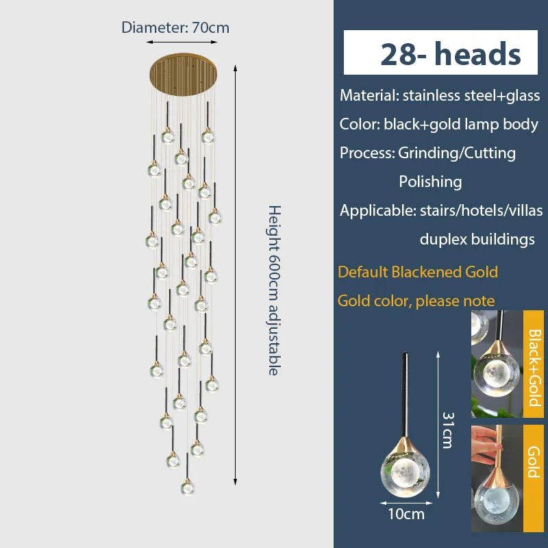 Chandelier de gotas de lluvia de cristal dorado Decorbites™ para escalera y vestíbulo