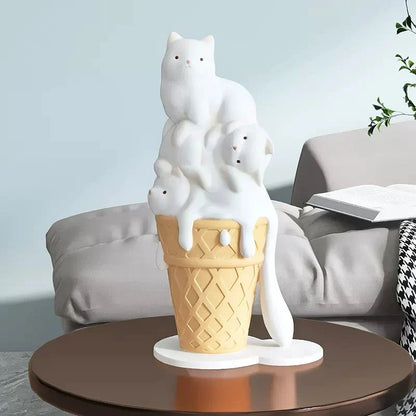 DecorBites™ Ice Cream Cat Sculpture Resin Figurine Modern Home Decor Creative Animal Figure