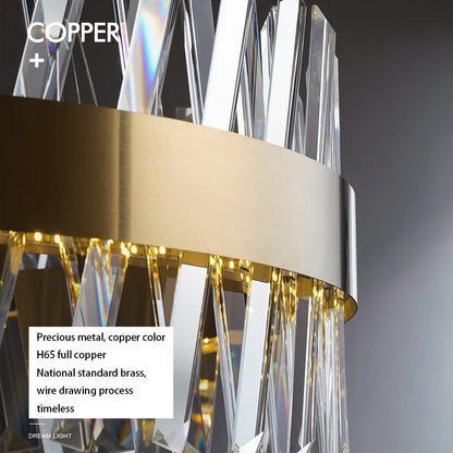 DecorBites™ Brushed Gold Rings Crystal Chandelier Ceiling Lamp